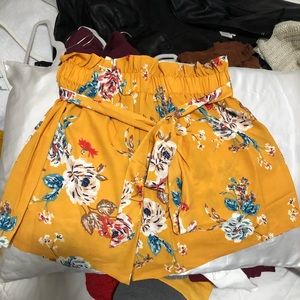 Shein mustard shorts with floral print